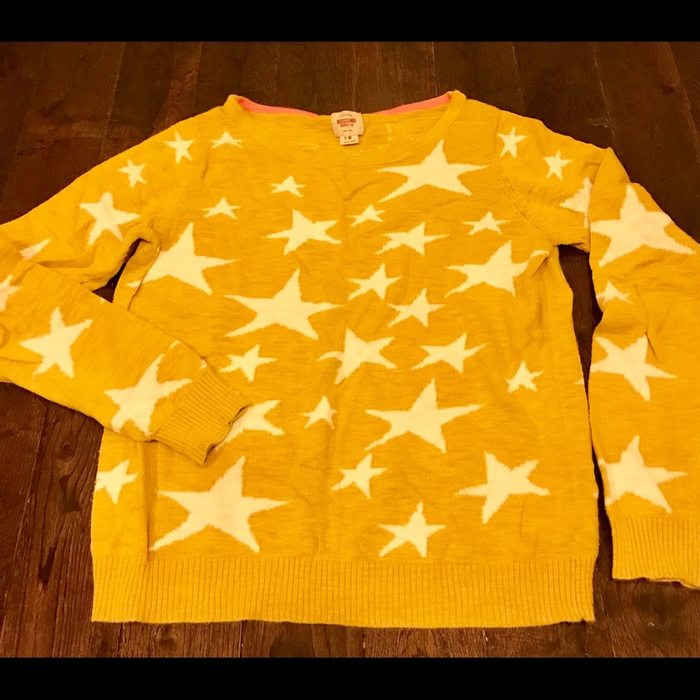 Merona sweater yellow w/ white stars fits small